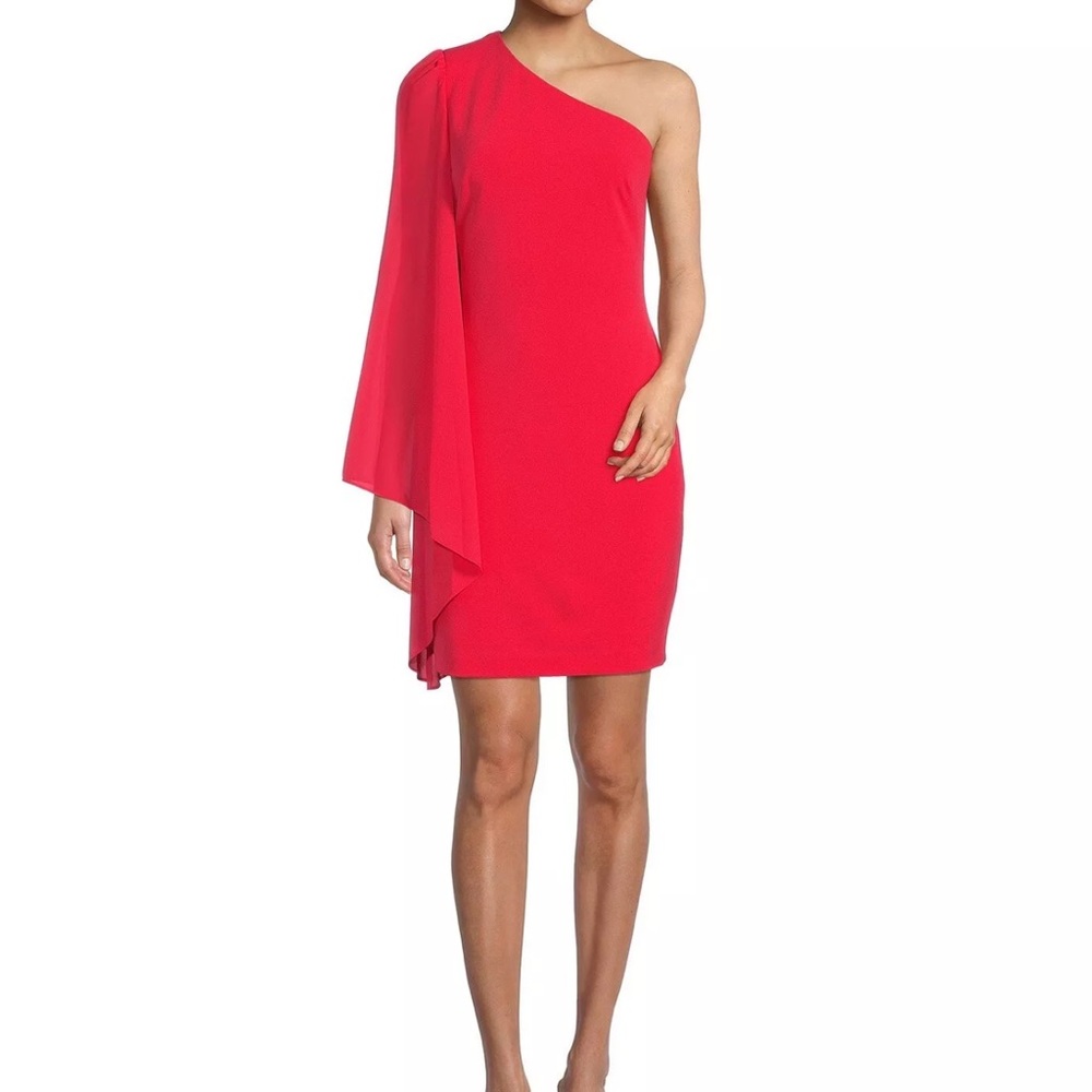 Badgley Mischka Maya One Shoulder Dress Size 12 Coral. NWT